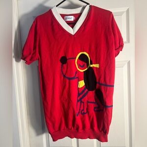 Women’s Red Vintage Jacquard V-Neck Shirt Sweater Dog 2XL